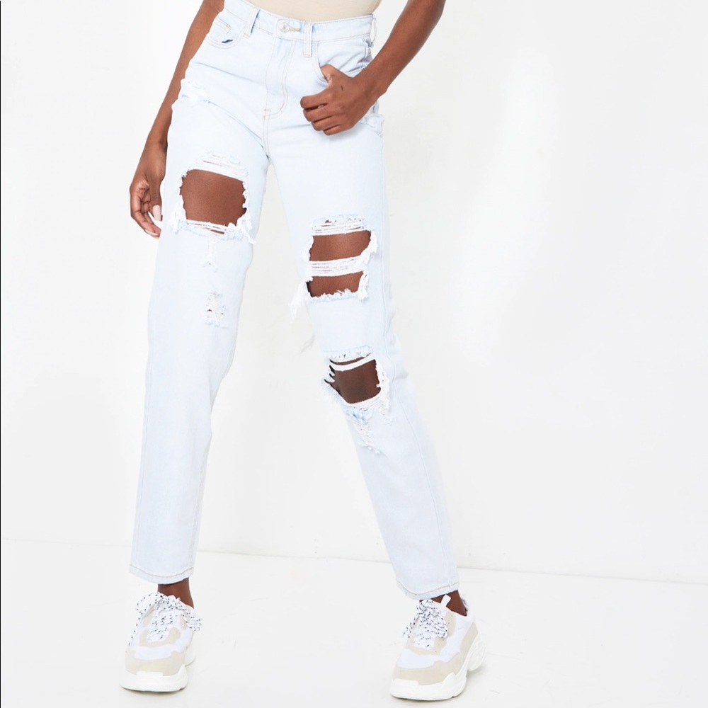 Pretty little thing white ripped mom jeans